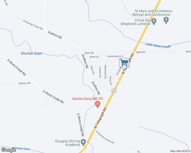 map of restaurants, bars, coffee shops, grocery stores, and more near 7549 Grant Drive in Monroe County