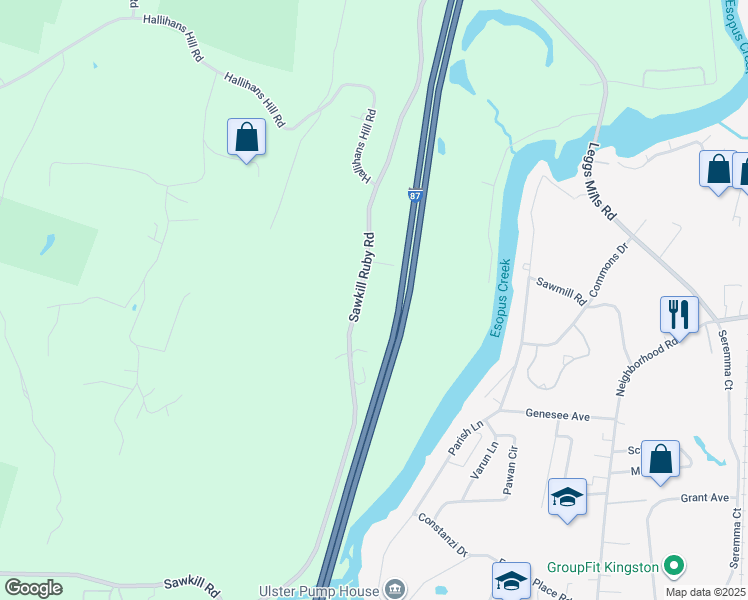 map of restaurants, bars, coffee shops, grocery stores, and more near 2076 Sawkill Ruby Road in Kingston