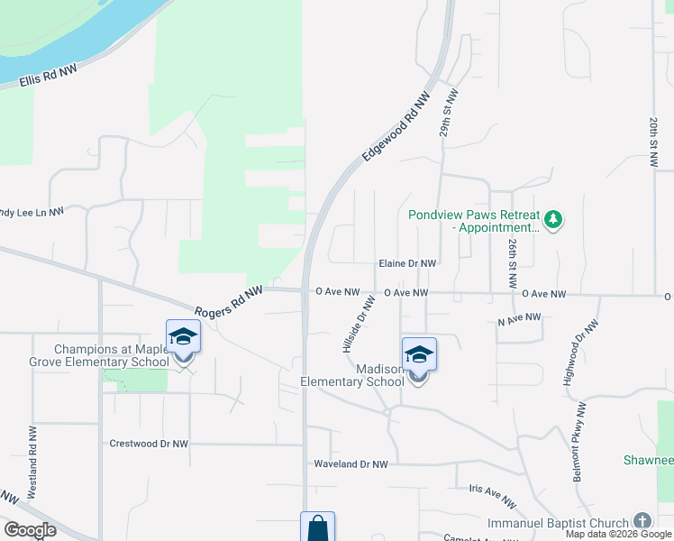 map of restaurants, bars, coffee shops, grocery stores, and more near 3210 Rogers Road Northwest in Cedar Rapids