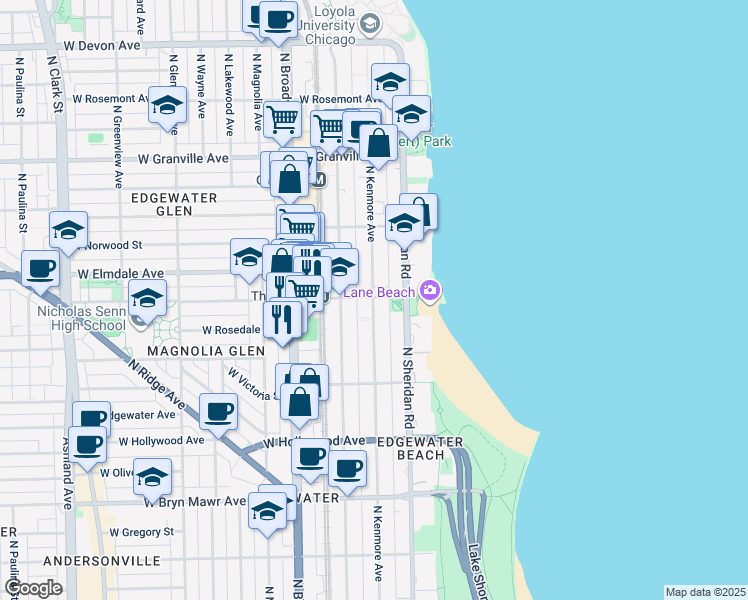 map of restaurants, bars, coffee shops, grocery stores, and more near in Chicago