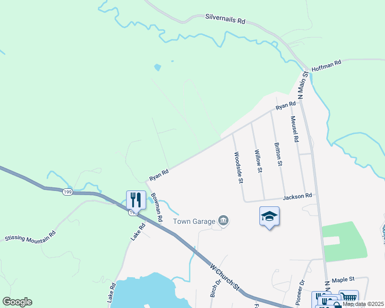 map of restaurants, bars, coffee shops, grocery stores, and more near 100 Ryan Road in Pine Plains