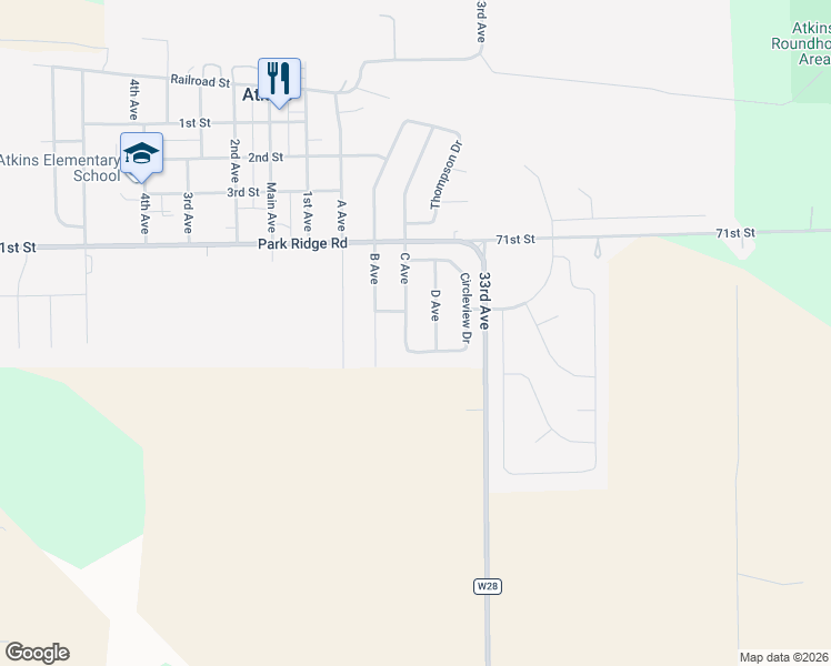 map of restaurants, bars, coffee shops, grocery stores, and more near 507 C Avenue in Atkins