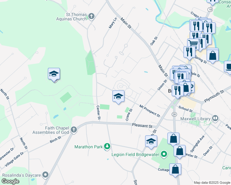 map of restaurants, bars, coffee shops, grocery stores, and more near 245 Mount Prospect Street in Bridgewater