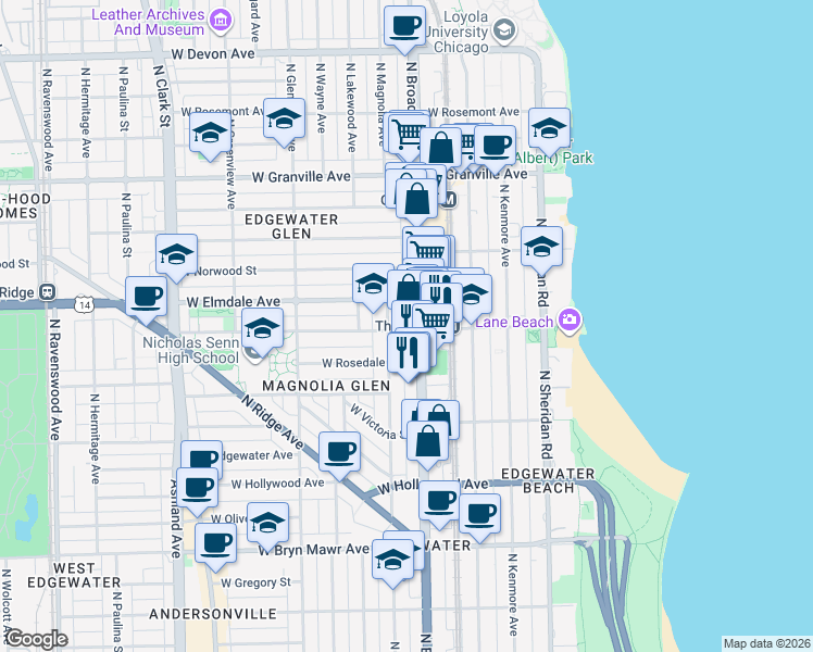 map of restaurants, bars, coffee shops, grocery stores, and more near in Chicago