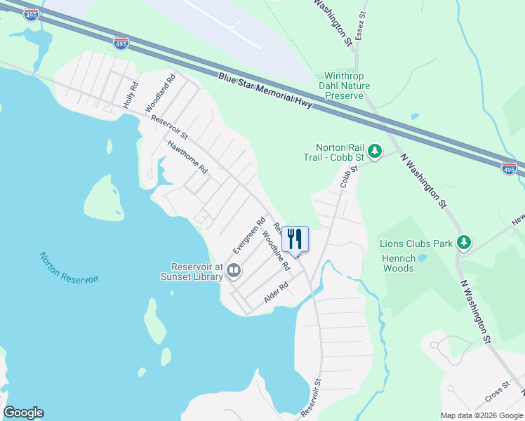 map of restaurants, bars, coffee shops, grocery stores, and more near 15 Evergreen Road in Norton