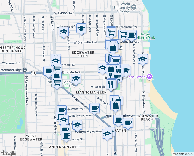 map of restaurants, bars, coffee shops, grocery stores, and more near in Chicago