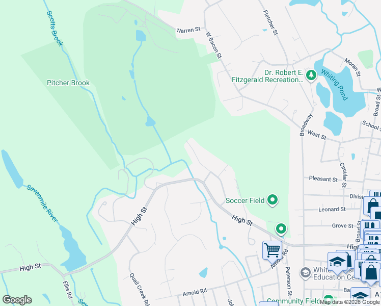 map of restaurants, bars, coffee shops, grocery stores, and more near 126 Bayberry Road in North Attleborough