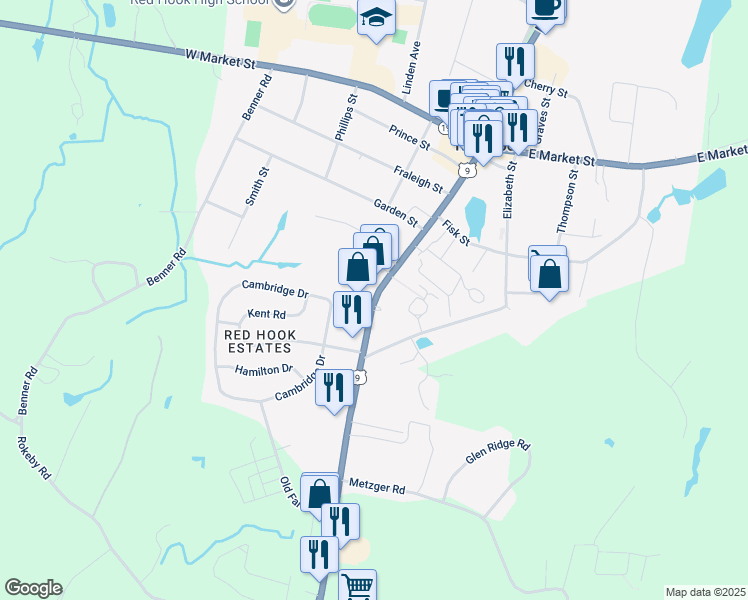 map of restaurants, bars, coffee shops, grocery stores, and more near 7383 South Broadway in Red Hook