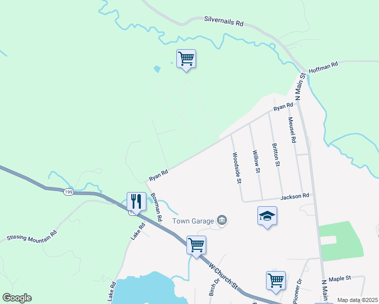 map of restaurants, bars, coffee shops, grocery stores, and more near 100 Ryan Road in Pine Plains