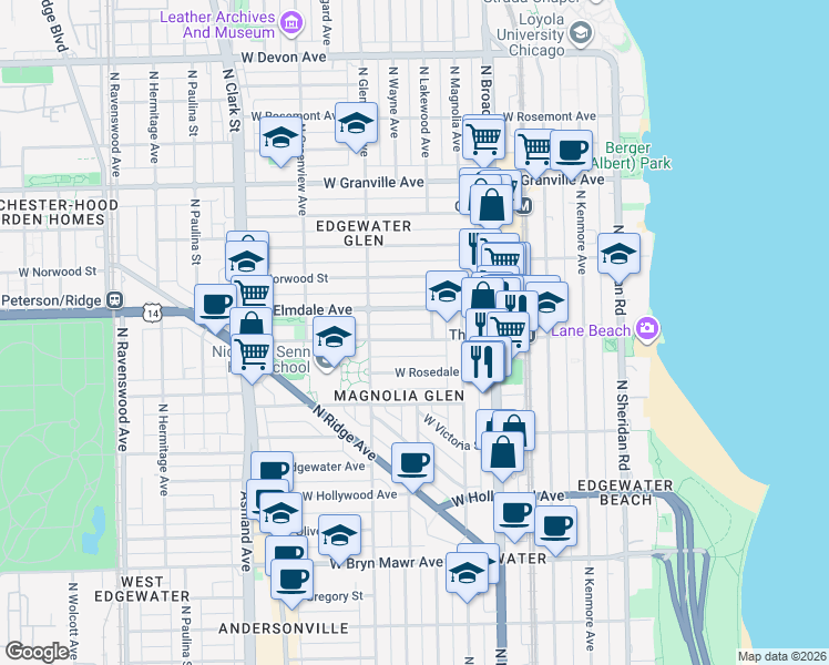 map of restaurants, bars, coffee shops, grocery stores, and more near in Chicago