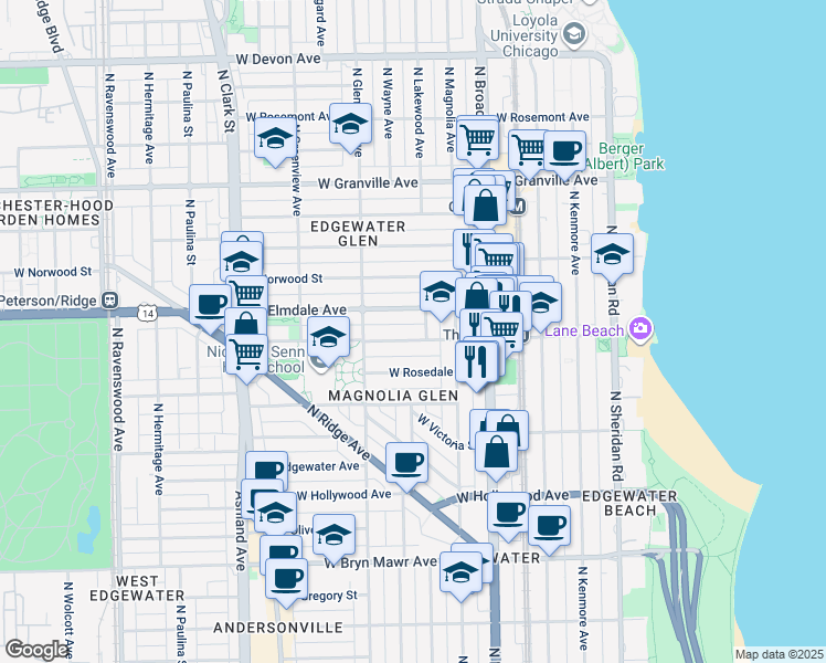 map of restaurants, bars, coffee shops, grocery stores, and more near in Chicago