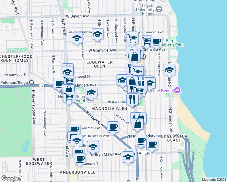 map of restaurants, bars, coffee shops, grocery stores, and more near in Chicago