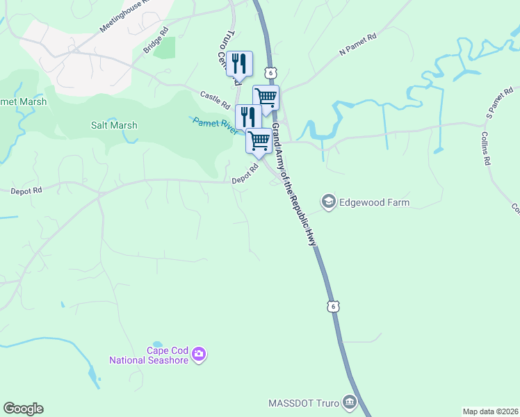 map of restaurants, bars, coffee shops, grocery stores, and more near 10 Hatch Road in Truro