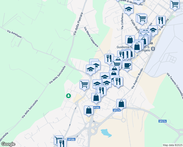map of restaurants, bars, coffee shops, grocery stores, and more near 7 Via Muzio Scevola in Guidonia Montecelio