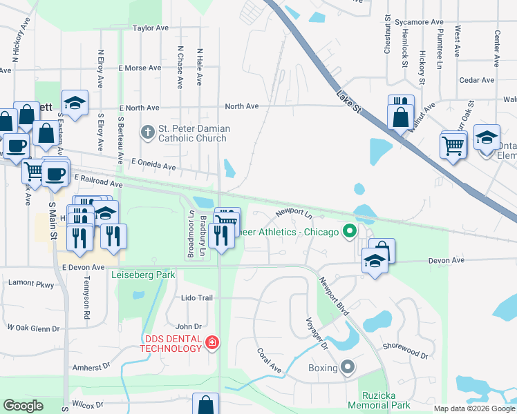 map of restaurants, bars, coffee shops, grocery stores, and more near 753 Candleridge Court in Bartlett