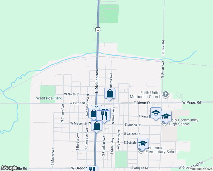 map of restaurants, bars, coffee shops, grocery stores, and more near 508 North Franklin Avenue in Polo