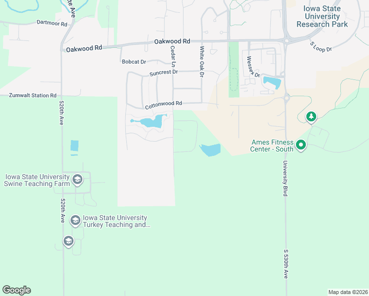 map of restaurants, bars, coffee shops, grocery stores, and more near 3310 Cedar Lane in Ames
