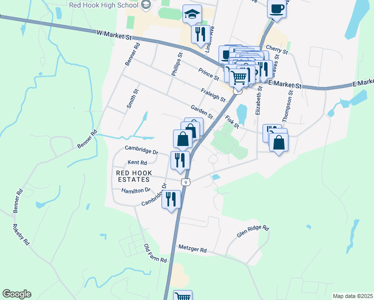 map of restaurants, bars, coffee shops, grocery stores, and more near 7387 South Broadway in Red Hook