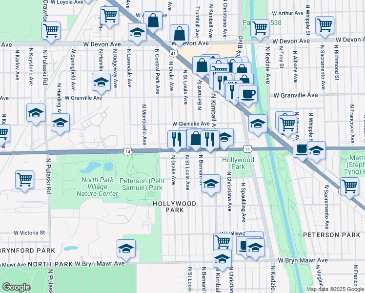 map of restaurants, bars, coffee shops, grocery stores, and more near in Chicago