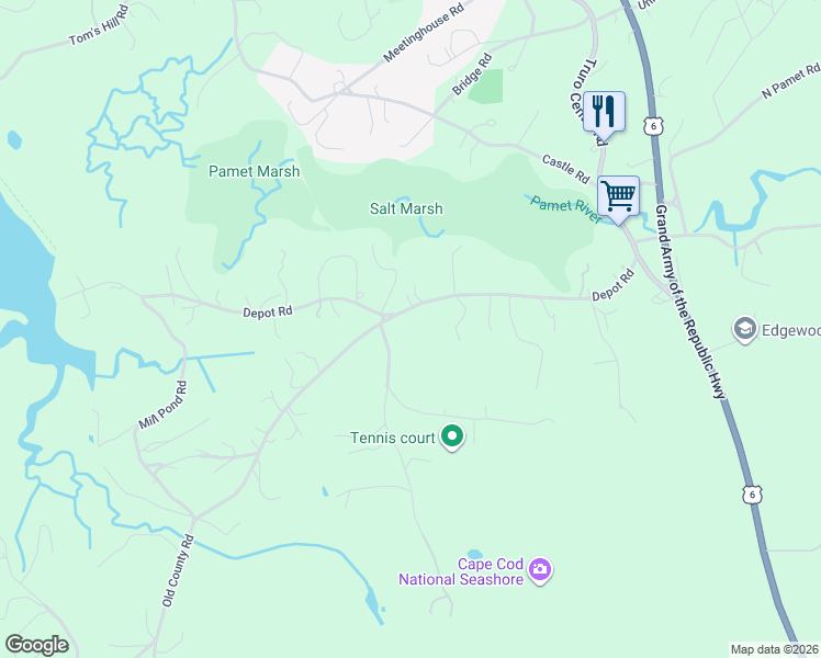 map of restaurants, bars, coffee shops, grocery stores, and more near 32 Depot Road in Eastham