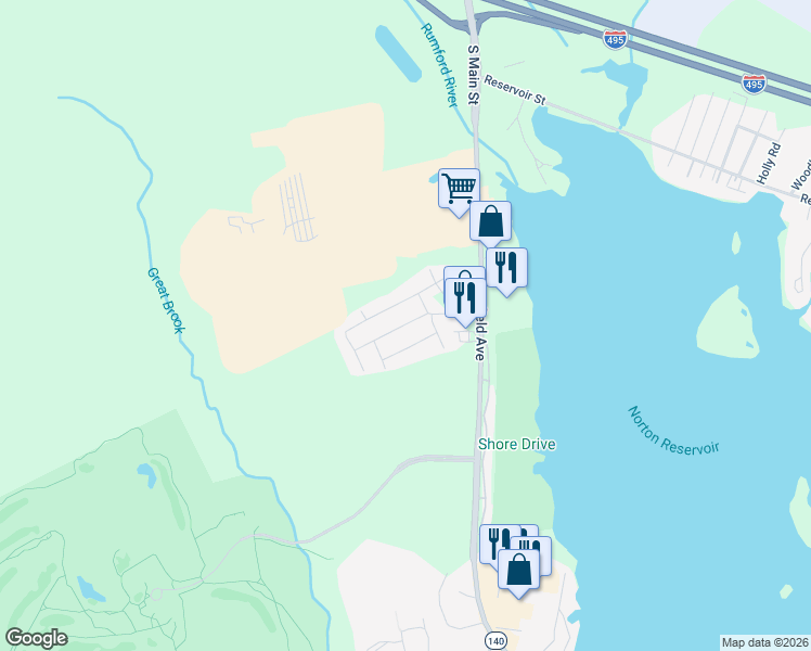 map of restaurants, bars, coffee shops, grocery stores, and more near 250 Mansfield Avenue in Norton
