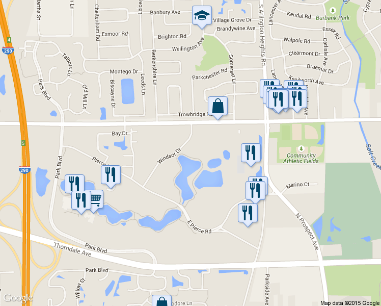 map of restaurants, bars, coffee shops, grocery stores, and more near 450 East Devon Avenue in Itasca