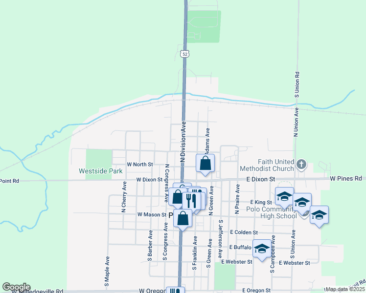 map of restaurants, bars, coffee shops, grocery stores, and more near 508 N Division Ave in Polo