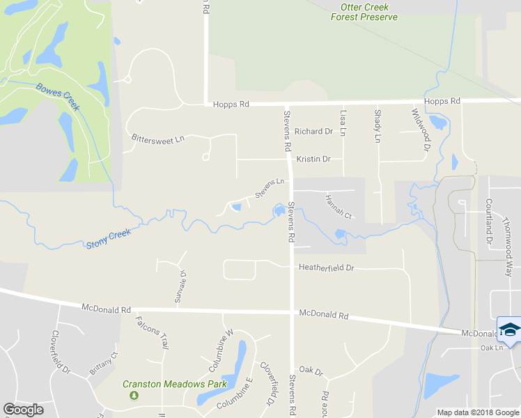 map of restaurants, bars, coffee shops, grocery stores, and more near 38W337 Stevens Lane in Elgin