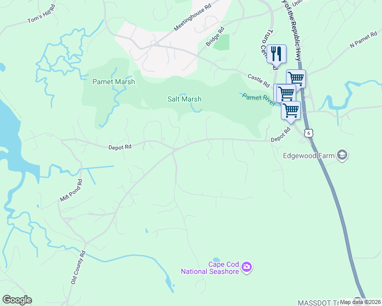 map of restaurants, bars, coffee shops, grocery stores, and more near 5 Depot Lane in Truro