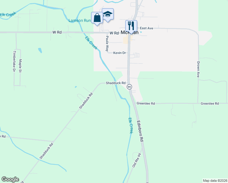 map of restaurants, bars, coffee shops, grocery stores, and more near 926 Edinboro Road in McKean