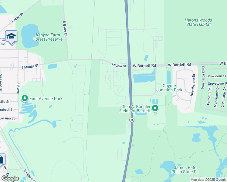 map of restaurants, bars, coffee shops, grocery stores, and more near 1041 Moraine Drive in South Elgin