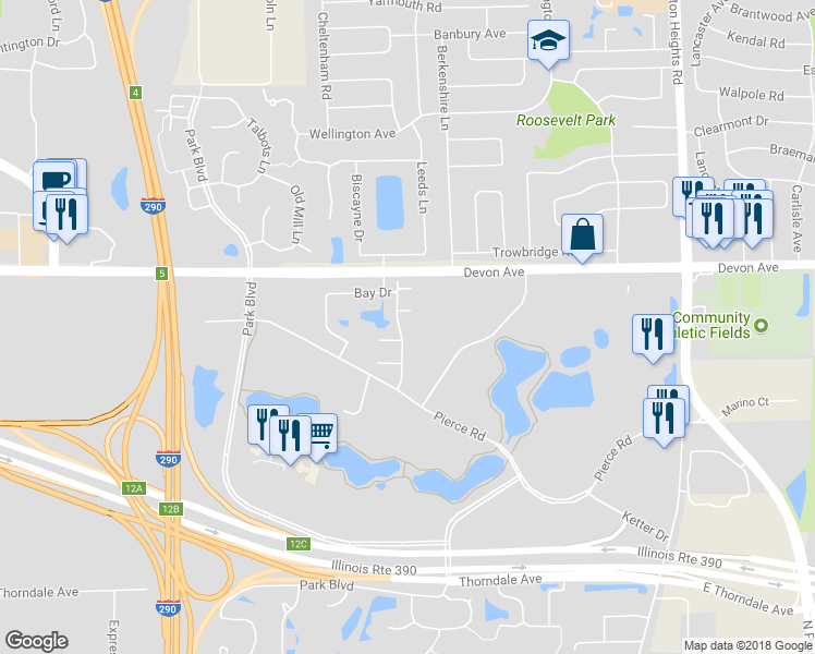 map of restaurants, bars, coffee shops, grocery stores, and more near 139 Bay Drive in Itasca