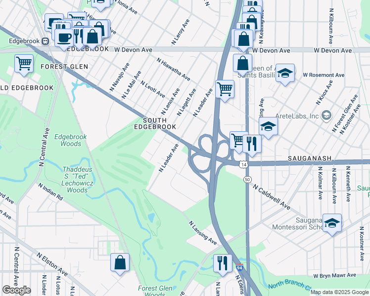 map of restaurants, bars, coffee shops, grocery stores, and more near 6056 North Landers Avenue in Chicago
