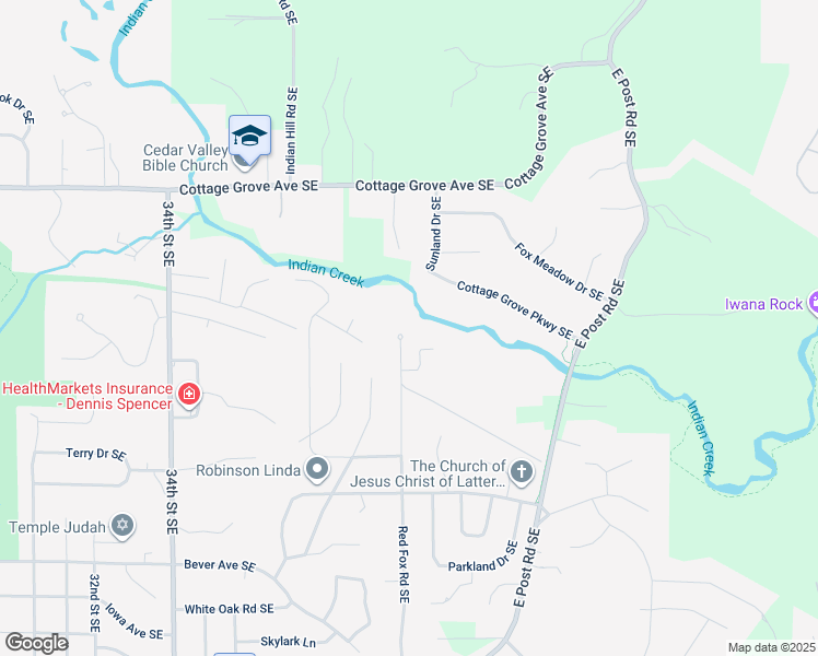 map of restaurants, bars, coffee shops, grocery stores, and more near 136 Red Fox Road Southeast in Cedar Rapids