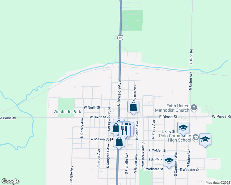 map of restaurants, bars, coffee shops, grocery stores, and more near 508 North Division Avenue in Polo
