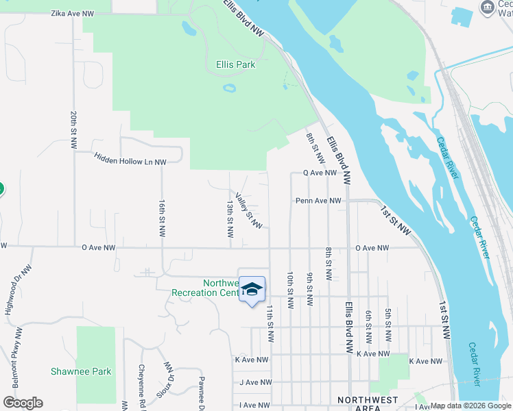 map of restaurants, bars, coffee shops, grocery stores, and more near 1670 11th Street Northwest in Cedar Rapids
