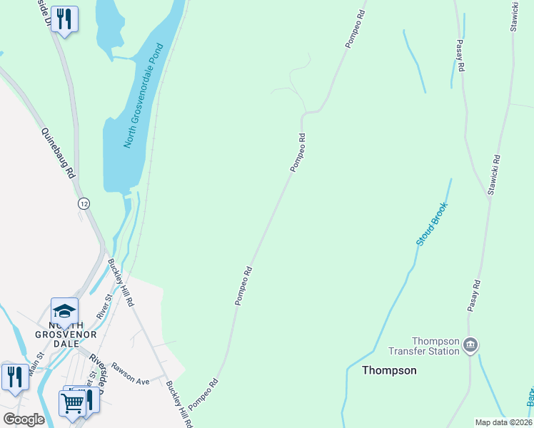 map of restaurants, bars, coffee shops, grocery stores, and more near 148 Pompeo Road in Thompson