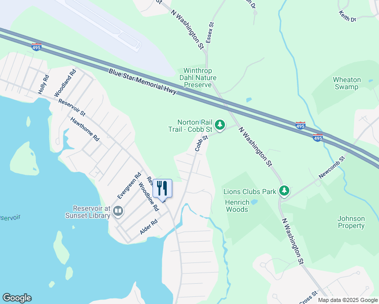 map of restaurants, bars, coffee shops, grocery stores, and more near 5 Glendale Road in Norton