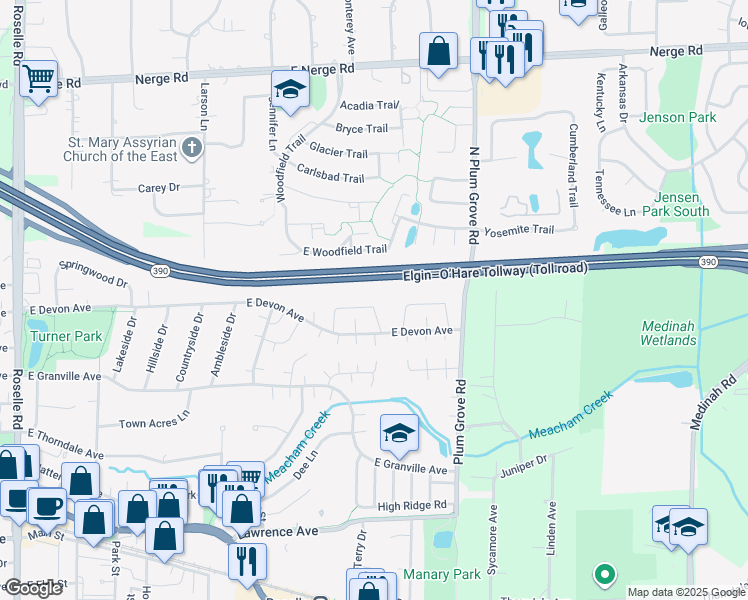 map of restaurants, bars, coffee shops, grocery stores, and more near 616 Forum Drive in Roselle