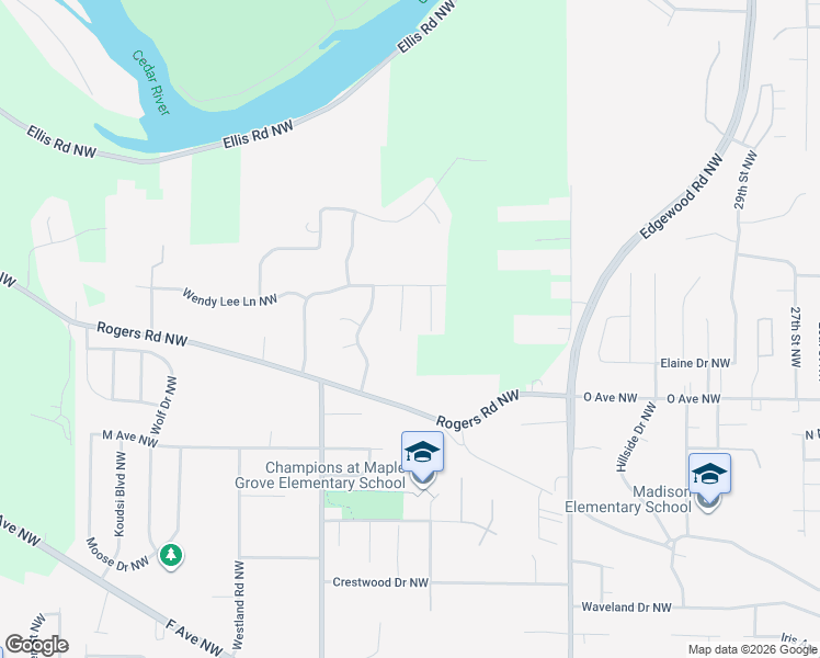 map of restaurants, bars, coffee shops, grocery stores, and more near 1722 Aaron Drive Northwest in Cedar Rapids
