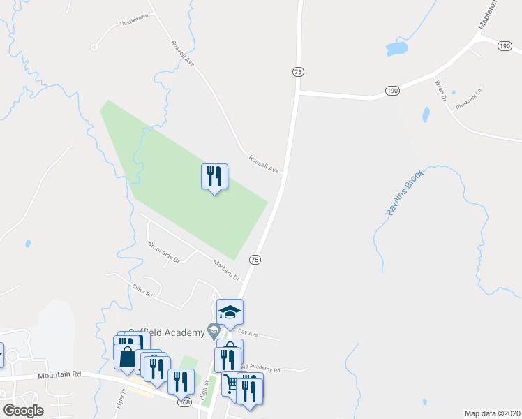 map of restaurants, bars, coffee shops, grocery stores, and more near 399 North Main Street in Suffield