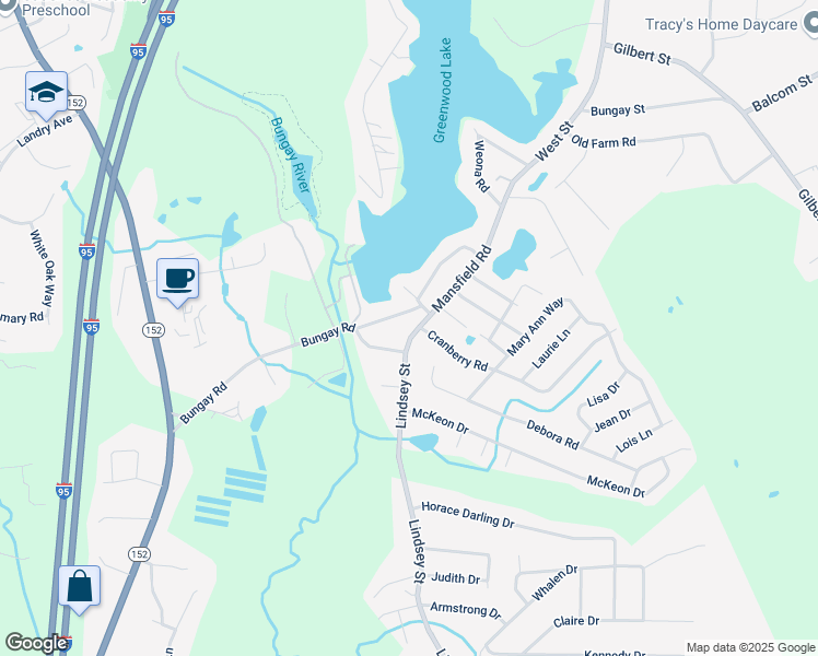 map of restaurants, bars, coffee shops, grocery stores, and more near 236 Mansfield Road in North Attleborough