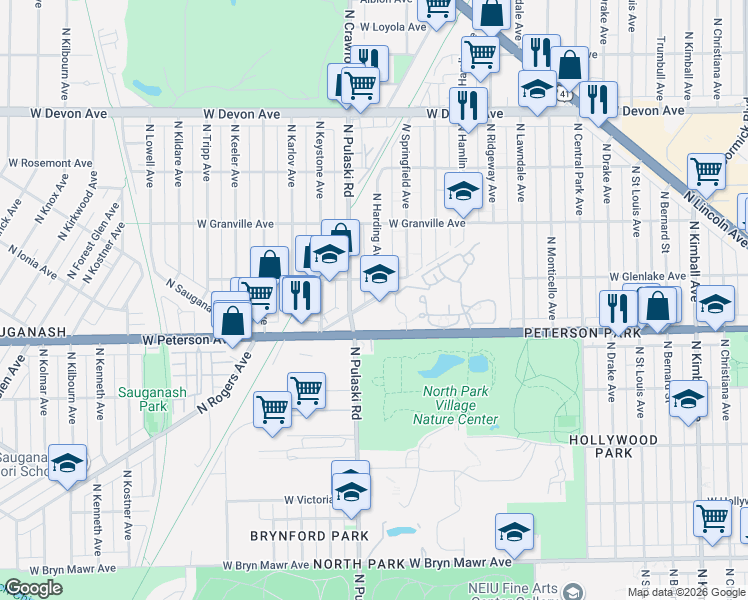 map of restaurants, bars, coffee shops, grocery stores, and more near 110 North Rogers Avenue in Chicago