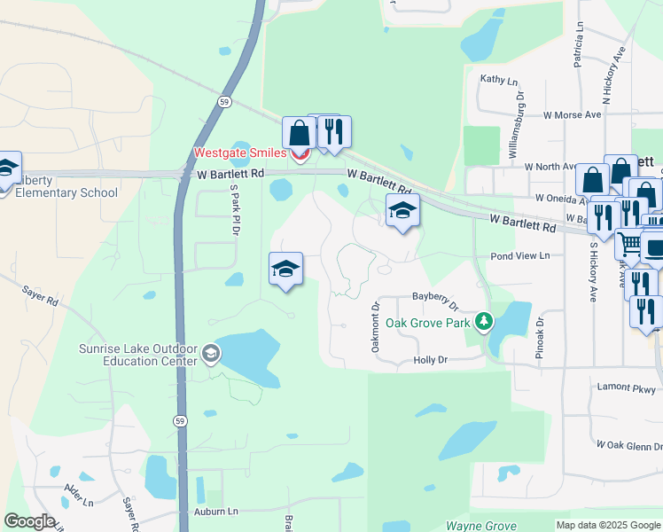 map of restaurants, bars, coffee shops, grocery stores, and more near 181 Regency Drive in Bartlett