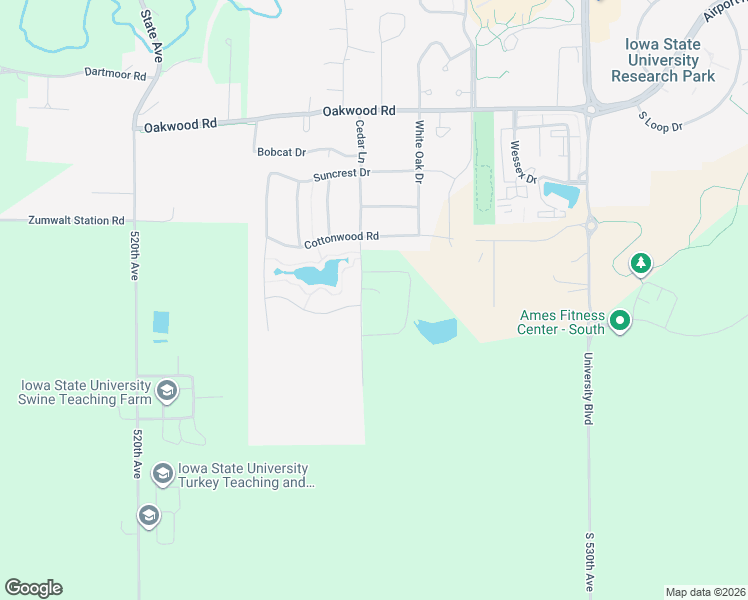 map of restaurants, bars, coffee shops, grocery stores, and more near 3310 Cedar Lane in Ames