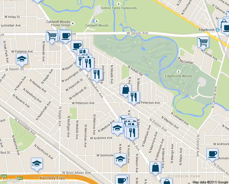 map of restaurants, bars, coffee shops, grocery stores, and more near 6101 West Miami Avenue in Chicago