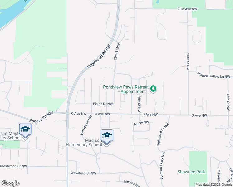 map of restaurants, bars, coffee shops, grocery stores, and more near 2758 O Avenue Northwest in Cedar Rapids