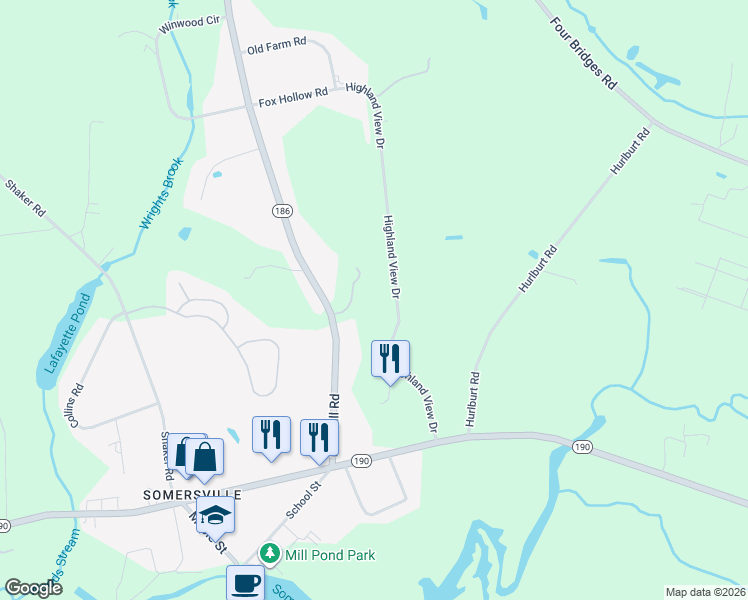map of restaurants, bars, coffee shops, grocery stores, and more near 64 Hall Hill Road in Somers