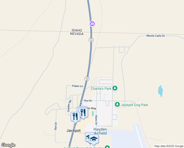 map of restaurants, bars, coffee shops, grocery stores, and more near 653 U.S. 93 in Jackpot