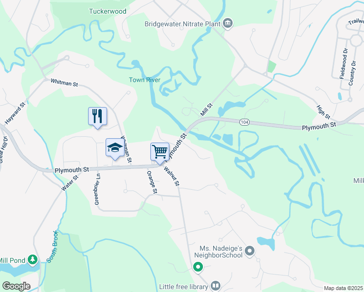 map of restaurants, bars, coffee shops, grocery stores, and more near 957 Plymouth Street in Bridgewater